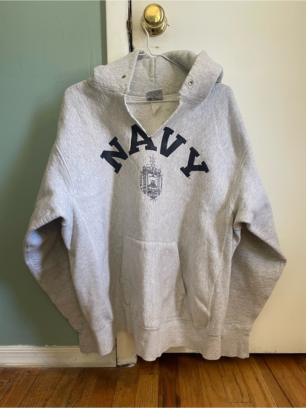 Gray 'NAVY' Pullover Hoodie with Crest